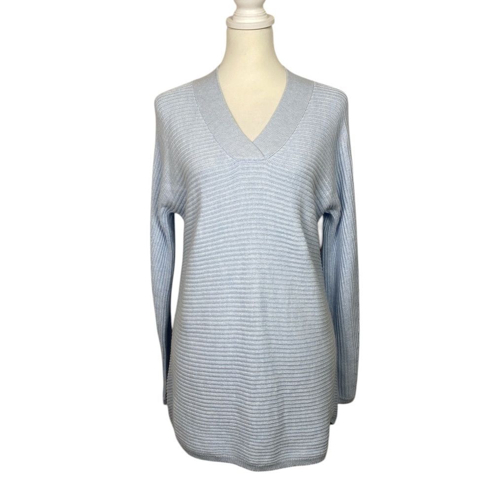 Talbots Light Blue Sweater XS V Neck Rib Knit Soft Cozy Classic Minimalist